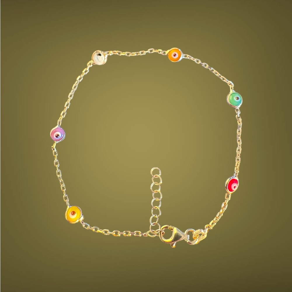 Gold-Plated Multicolor Eye Charm Bracelet - Women